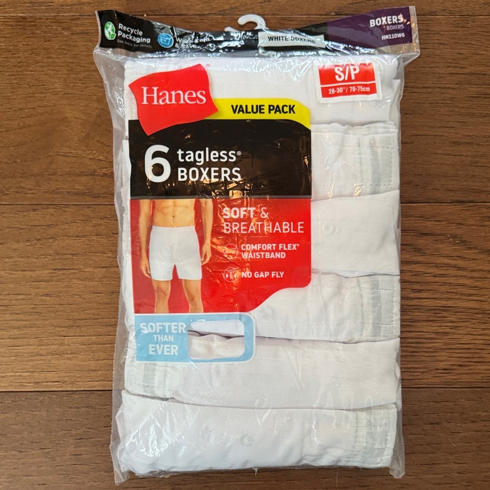 NWT Hanes Men's White Tagless Boxer Briefs Value Pack - 6 Pack